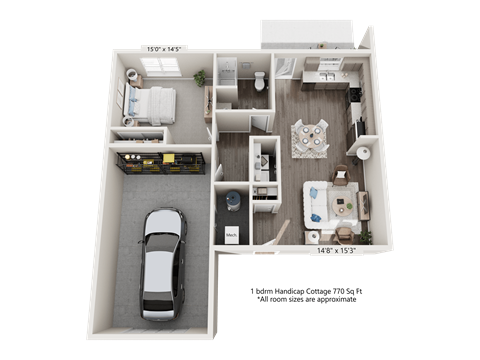 Floor plan for 1 bed, 1 bath